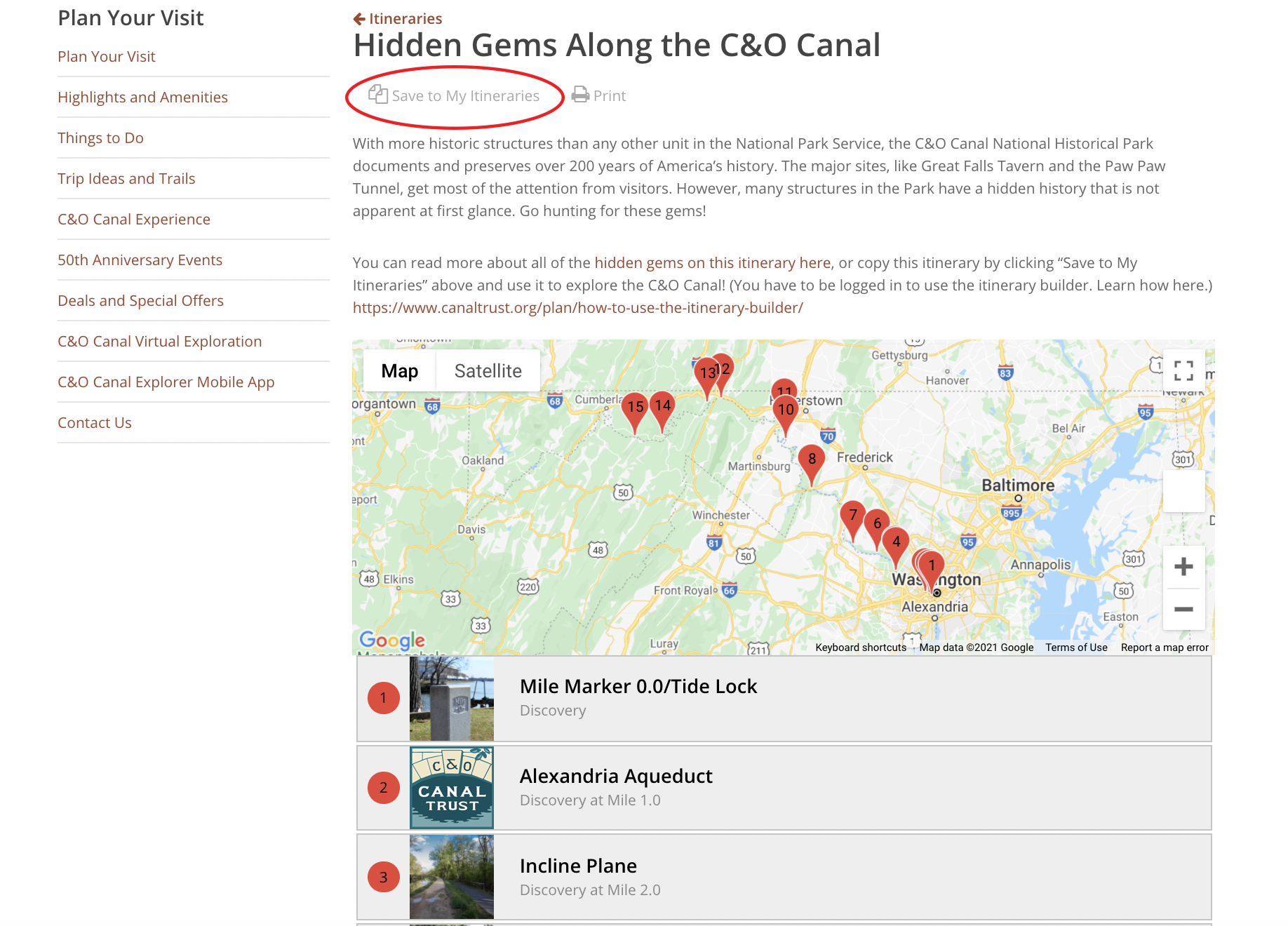 How to Use the C&O Canal Itinerary Builder – C&O Canal Trust